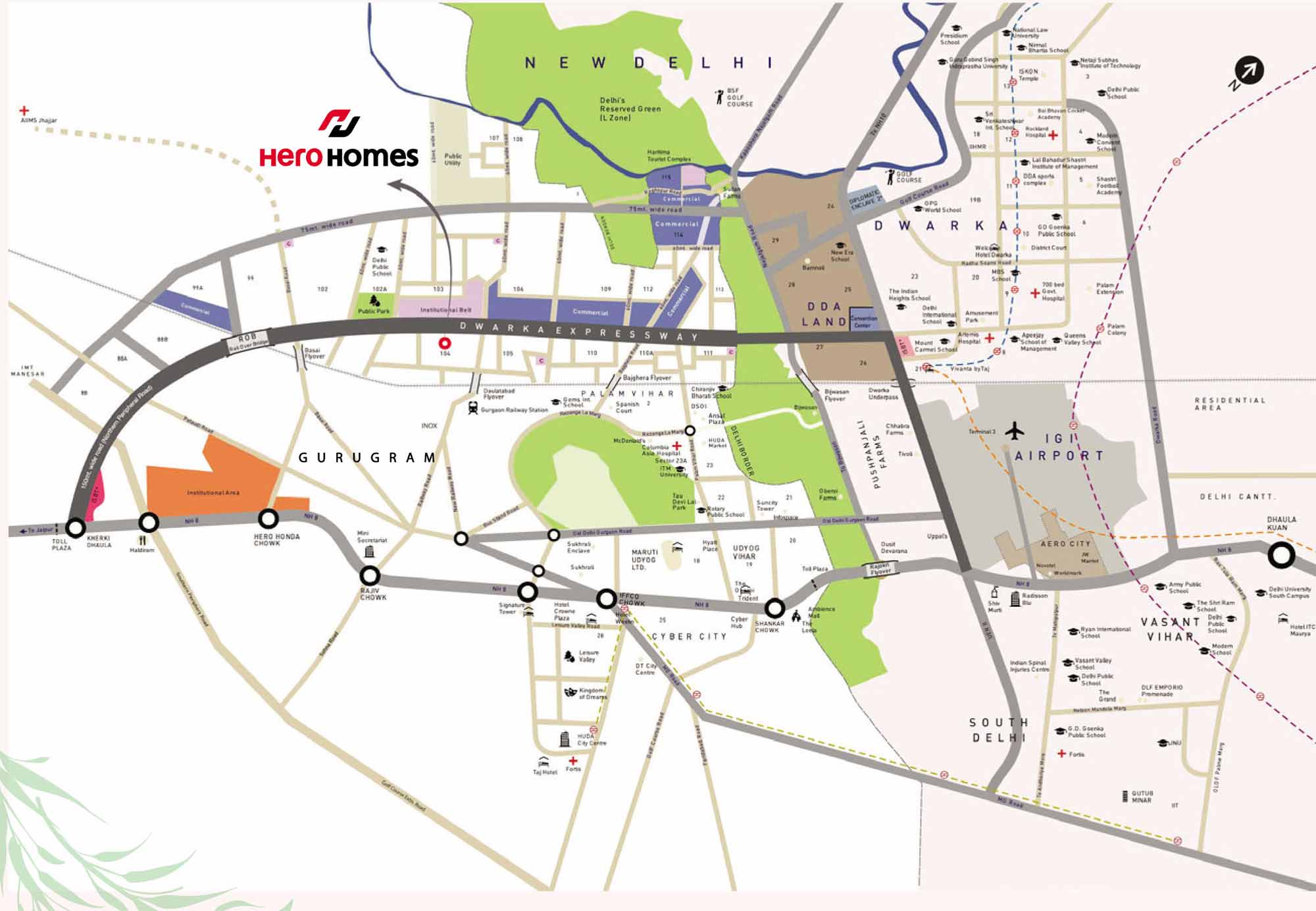 Location Map of Hero Homes Gurgaon